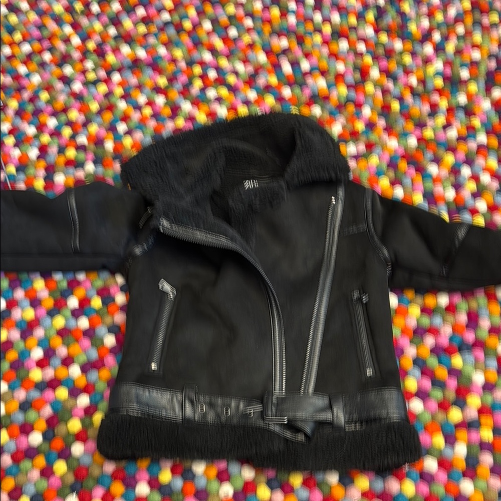 Black Faux Leather Jacket with Belt